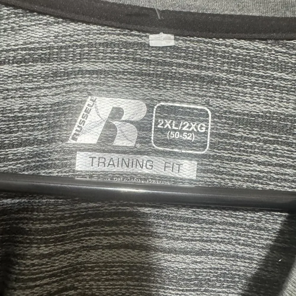 Russell training fit Men’s grey sweatshirt 2XL performance long sleeve tiny flaw